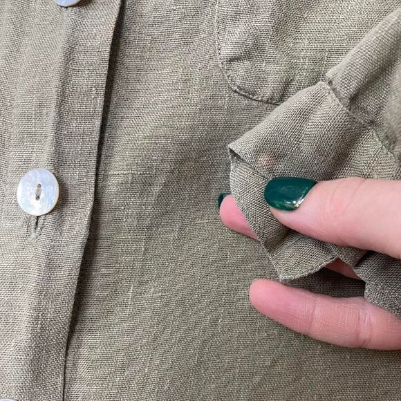 100% Linen Olive Green Long Sleeve Button Up Relaxed Fit Size Small - Picture 4 of 8